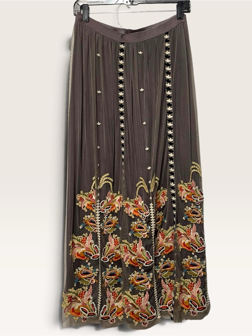 SUNDANCE Adorabella Mesh Floral Embroidered Maxi Skirt M